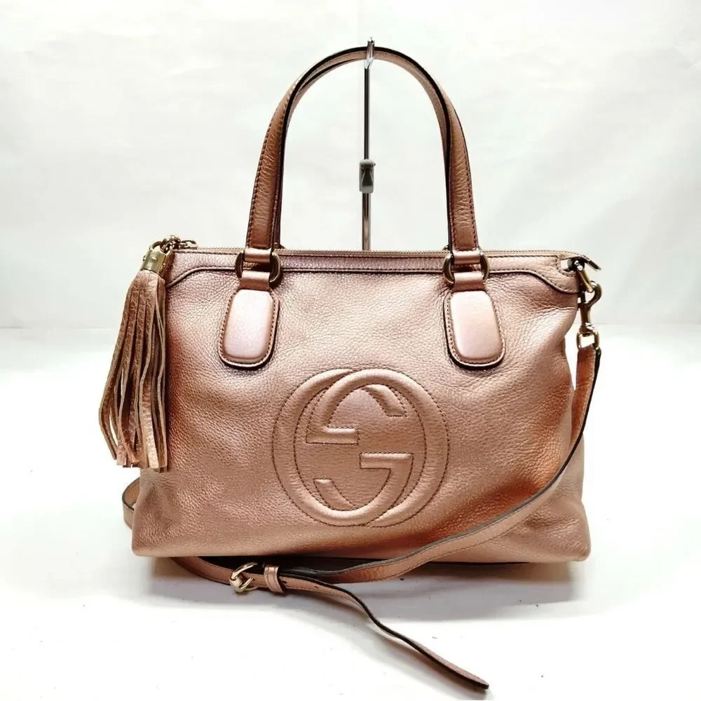 Auth Gucci Ltd Edition Rose Gold Interlocking GG Monogram 2way Working Tote RARE